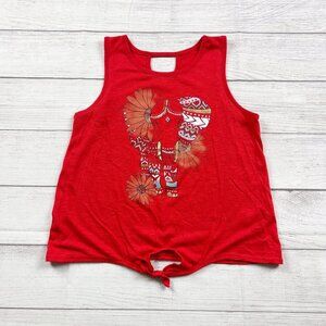 Mudd Girls Tank Top Boho Red Elephant Graphic Tie Front Sleeveless XL 14-16